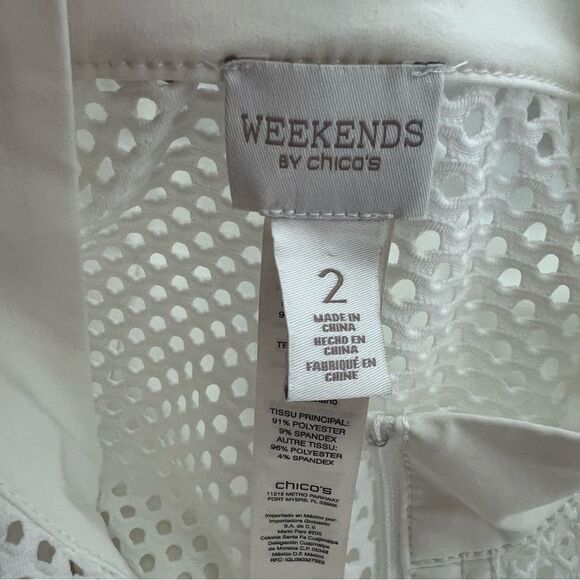 Weekends By Chico's White Mesh Zip Up Lightweight Jacket Size L - Picture 6 of 8
